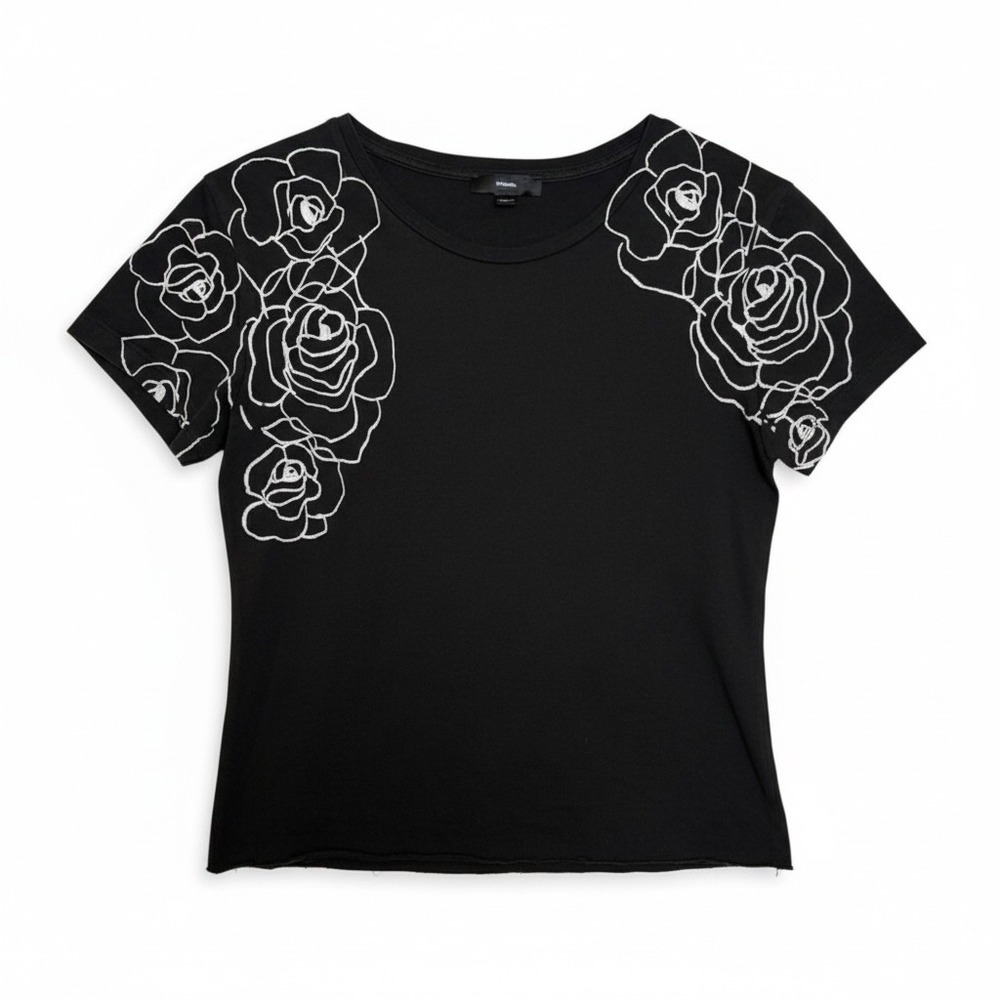 Archive Diesel Y2K Black Rose Graphic Baby Tee • Distressed Indie Sleaze S